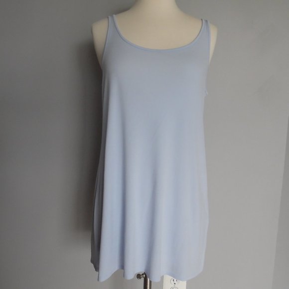 Eileen Fisher Scoop Neck Long Silk‎ Jersey Tank Top Blue Sleeveless Shirt - Picture 4 of 9